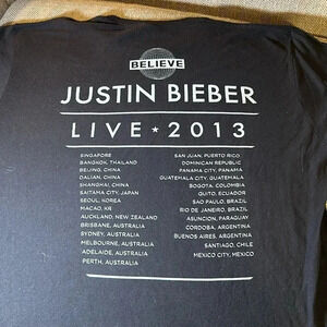 2013 justin bieber live international concert tour t-shirt S/S size XL black
